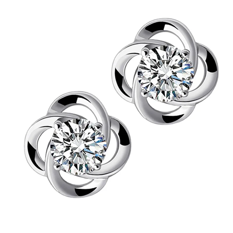 Chic Bright and Happy Four Leaf Clover Earrings Zircon Inlaid Earring Hollow Earring - Image 4