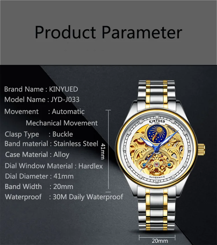 J033 Gold Skeleton Mechanical Watch for Men Automatic Vintage Royal Fashion Engraved Auto Wrist Watches - Image 4