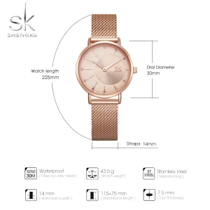 Shengke Women Ultra Thin Rose Gold Watches for Dressing Steel Mesh Beautiful Ladies Quartz Wrist Watch Bayan Kol Saati K0093