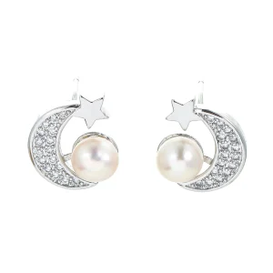 Crescent Moon Star Stud Earrings Zircon Pearl 18K Gold Plated Earring Wholesale CZ Jewelry for Women