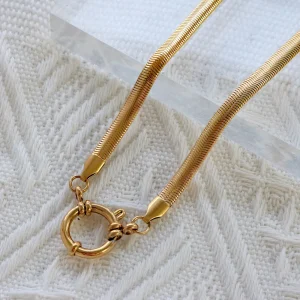 Fashion 18K Gold Plated Stainless Steel Simple Round Spring Buckle Chain Choker Necklace Layering Necklace for Women Jewelry