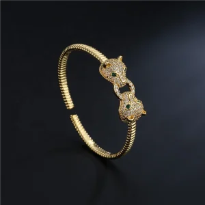 2025 Hot Sell Women's Fashion Leopard Head 18K Real Gold Plated Micro Paved Zircon Bracelet Opening Adjustable Cuff Bangle