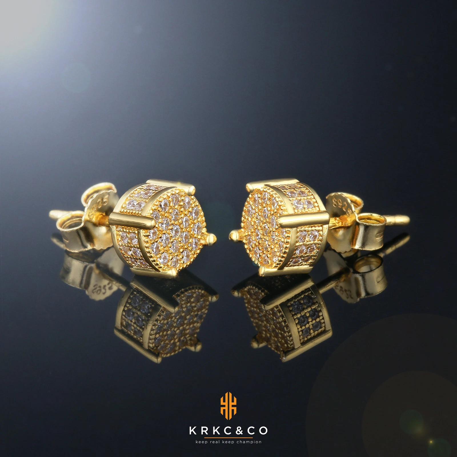 USA 14K Golden Plated 925 Sterling Silver 5A+ Cubic Zirconia Cluster Round Stud Earrings Men Women Jewelry Gift Aretes De Hombre - Image 4