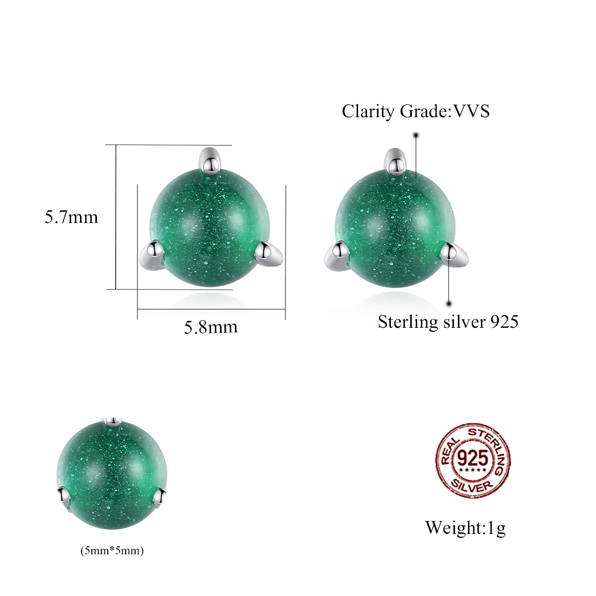 CZCITY Fashion Disco Bead Novelty Moonstone Summer Dainty Fashionable Simple Earing New Ball Earring