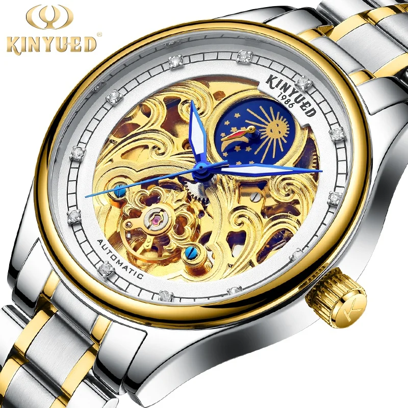 J033 Gold Skeleton Mechanical Watch for Men Automatic Vintage Royal Fashion Engraved Auto Wrist Watches - Image 6