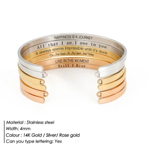 Custom Name 4mm/6mm Gold Heart Bracelets Engraved Letter Cuff Bracelets Bangles Stainless Steel Blank Rob Personalized Jewelry