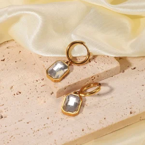 XM200135 18k Gold Stainless Steel Jewelry Gift square Cubic Zircon Hoop Earrings