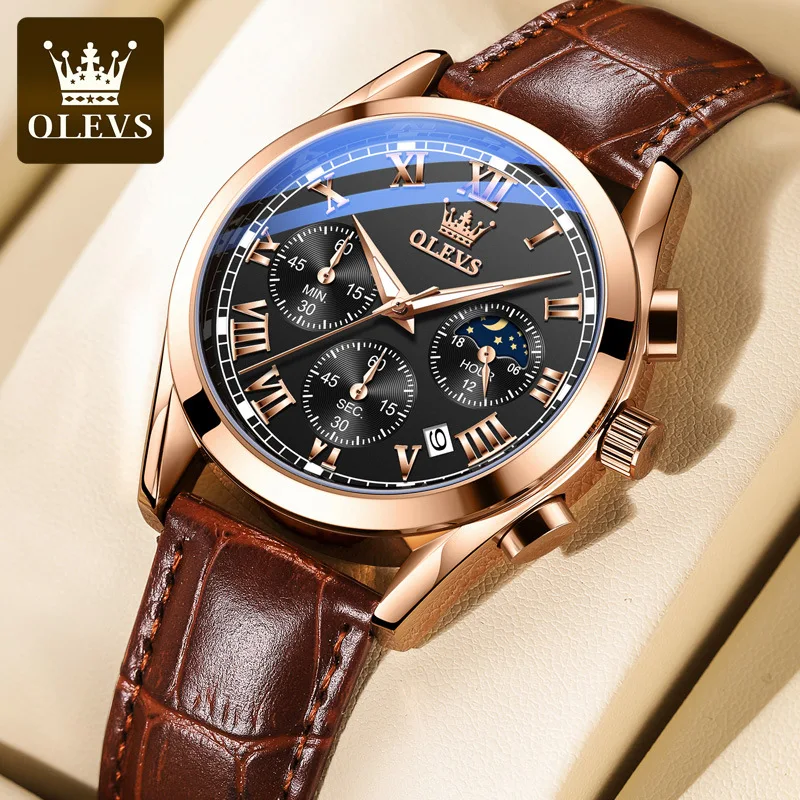 OLEVS 2871 Mens Watch Hot Sale Fashion Business Waterproof Quartz Wrist Watches Men Casual Leather Strap Clock Montre Homme - Image 6