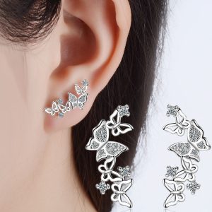 Chic Refined Women's Elegant Cute Butterfly Inlaid AAA Zircon Ear Stud Earrings Fashion Jewelry