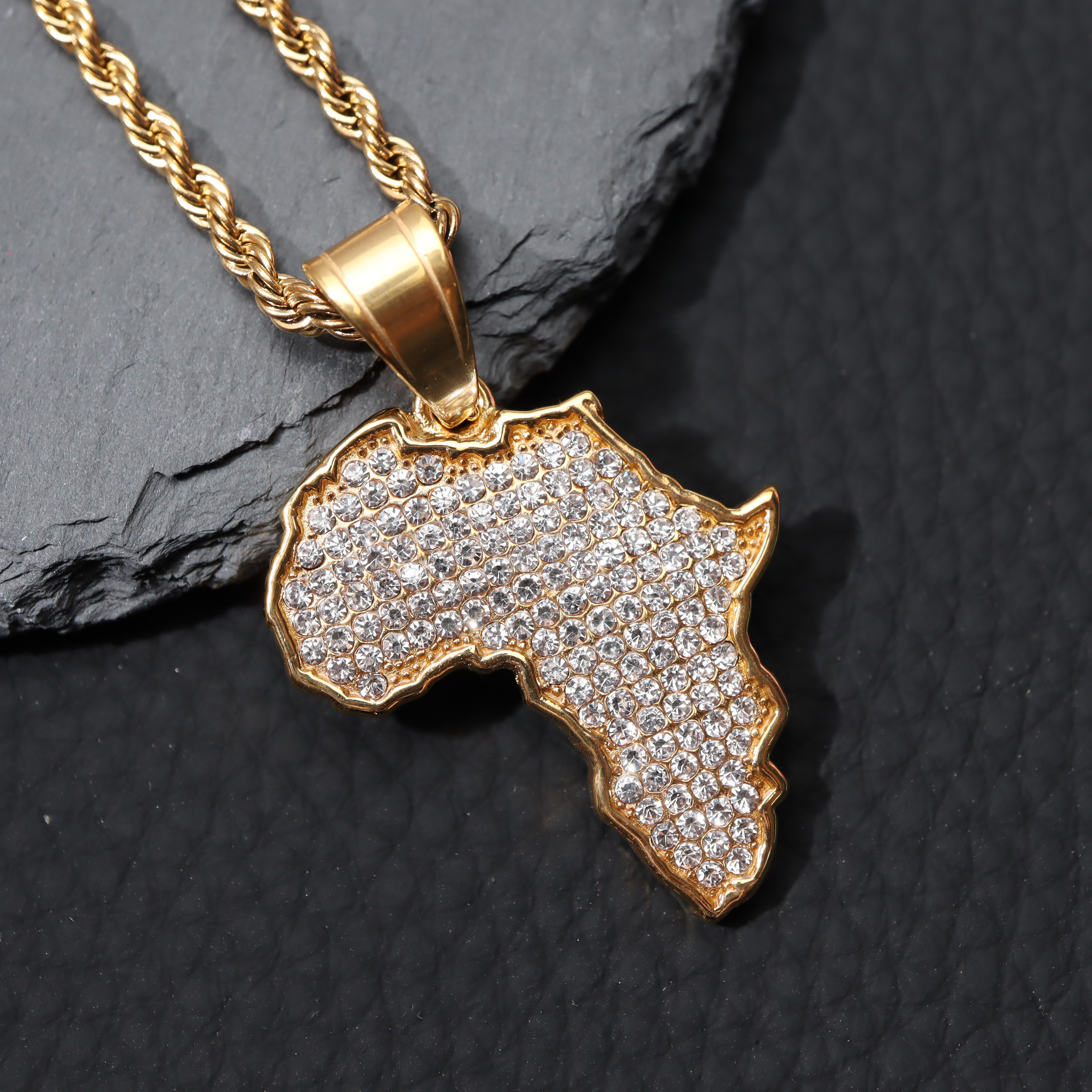 Africa Map Iced Out Chain Rhinestone Crystal Gold Pendant & Necklace Africa Map Pendant Necklace for Men/Women Fashion Jewelry - Image 4