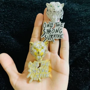 New Iced Out Bling CZ Letter Leopard Pendant Necklace Two Tone Plated Cubic Zirconia Only the Strong Survive Men Hip Hop Jewelry