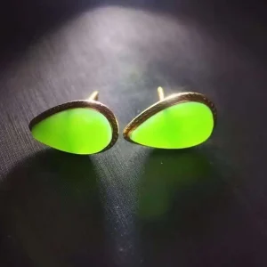 SGARIT Natural Gemstone Fine Jewelry Wholesale 14x8mm Green Jade Nephrite jasper Jade Stud Earrings Jewellery