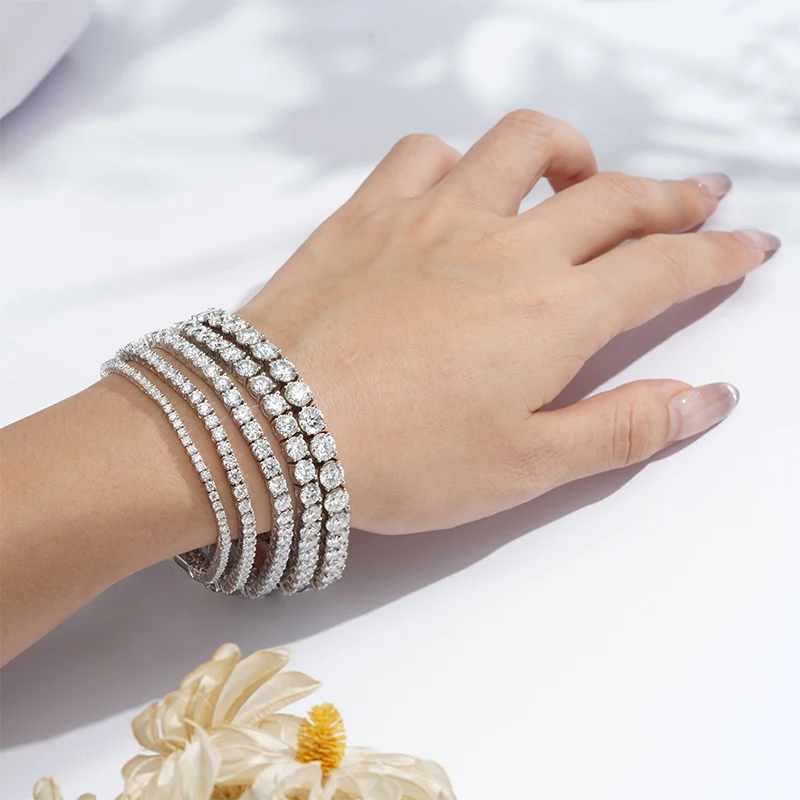 Ready to Ship 2024 Hot Sale Diamond Jewelry Gold Plated 925 Silver Moissanite Tennis Bracelet - Image 2