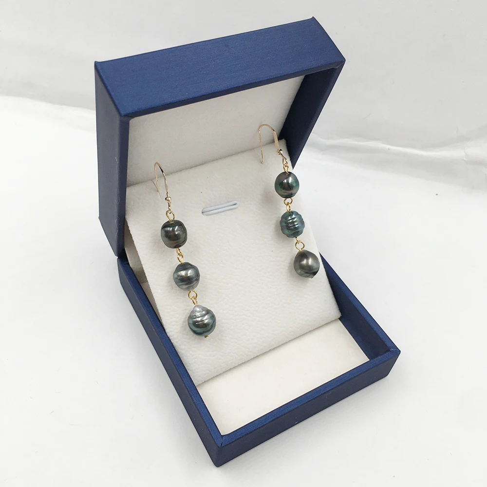 Nature Tahitian Sea Salt Pearl Earring,fashion 14K Gold Filled Drop Earrings for Wedding 8-10 mm Baroque Pearl - Image 2
