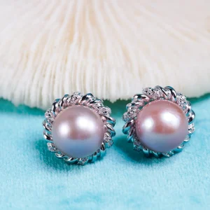 E010963 S925 Pearl Earring 925 Sterling Silver DIY 7-8mm Natural Freshwater Pearl Stud Earring for Women