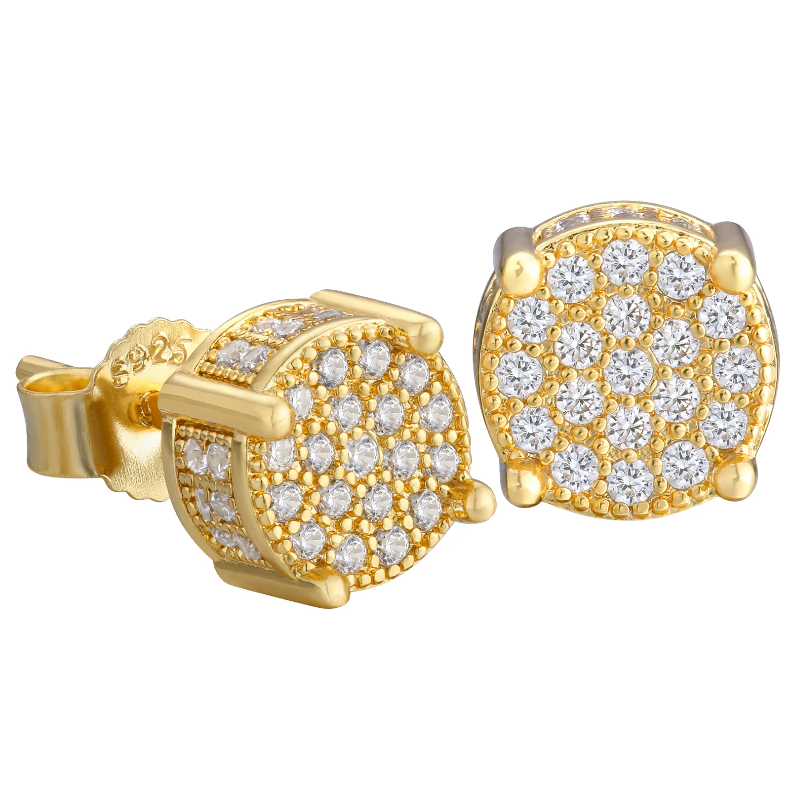 USA 14K Golden Plated 925 Sterling Silver 5A+ Cubic Zirconia Cluster Round Stud Earrings Men Women Jewelry Gift Aretes De Hombre - Image 6