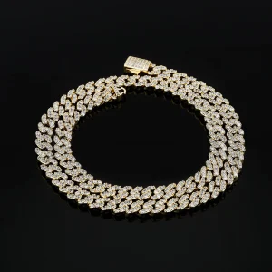 5A Zircon Brass Iced Out 9mm Cuban Link Chain Hip Hop White Gold Rose Gold Premium Quality Spring Clasp Cuban Chain Necklace