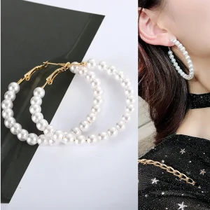 Garland Shape Wedding Jewelry Bohemian Gold Plated Alloy Jewelry Luxury Design Large Hoop Pearl Earrings for Women