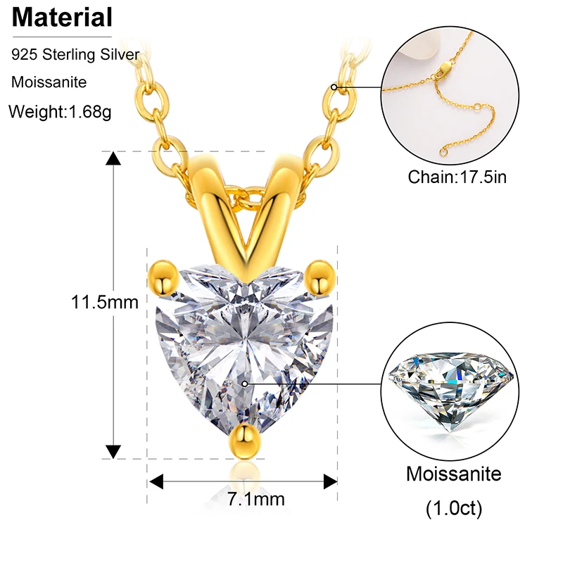 Drop Shipping Fine Jewelry 100% 925 Sterling Silver 1ct Heart Cut D Color VVS Moissanite Solitaire Pendant Necklace - Image 5