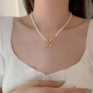 Aimgal Baroque Freshwater Pearl Heart OT Buckle Necklace Bracelet Jewelry Set Brass Plated 18K Gold Fine Jewelry Wholesale
