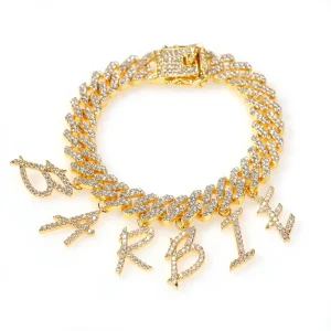 Personalized Cuban Link Chain Silver 18k Gold Plated Icy Miami Cursive Baguette Custom Letter Jewelry Necklace/Bracelet