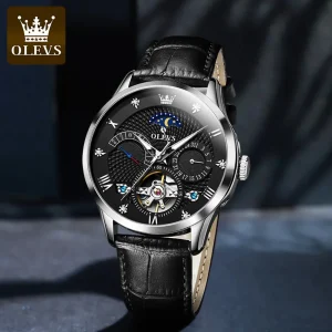 OLEVS 6652 Trend OEM Factory Price Custom  Design LOGO Auto Date Casual  Leather Men's Watches Automatic Mechanical Luxury Brand