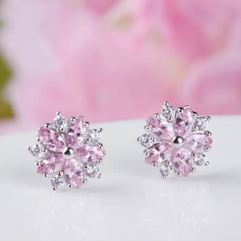 New Hot Fashion 925 Sterling Silver Crystal Flower Earring for Women Fashion Jewelry