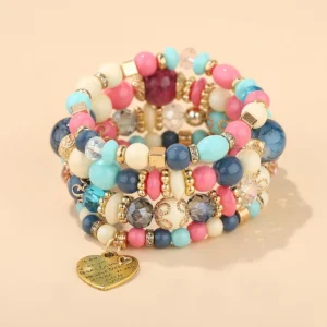 2022 Fashion Jewelry Multi Layer Bead Beaded Boho Woman Stack Personalized Heart Charm Set High Quality Bracelet Set