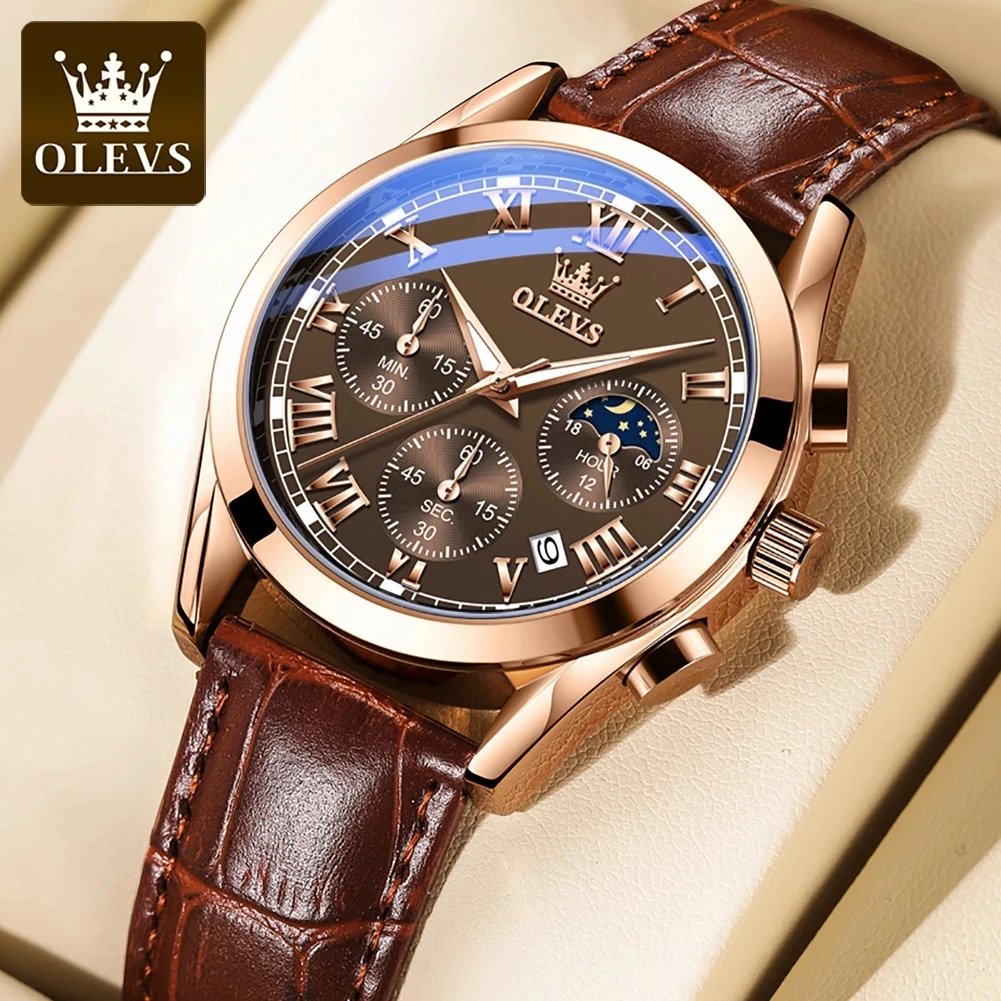 OLEVS 2871 Mens Watch Hot Sale Fashion Business Waterproof Quartz Wrist Watches Men Casual Leather Strap Clock Montre Homme