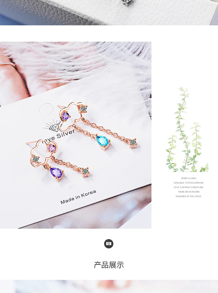 Chic Asymmetric Earrings Fine Jewelry Amethyst Blue Cz Stone Clouds Dangle Tassel Earrings - Image 5