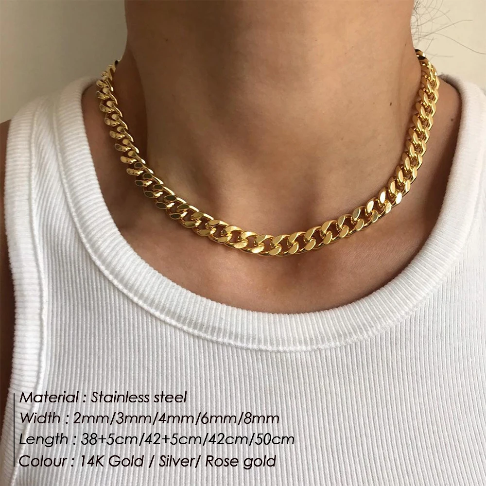 EManco Multiple Choice Cuban Link Chain Necklace Stainless Steel Women Men Choker Colar Hip Hop Punk Jewelry