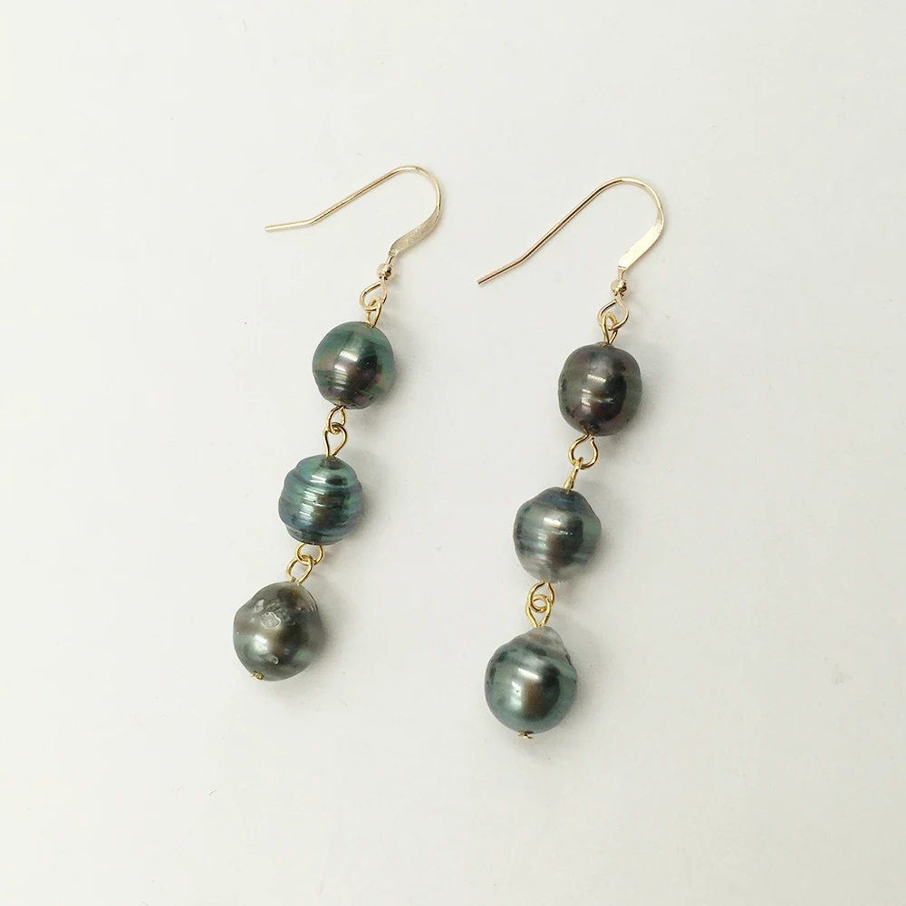 Nature Tahitian Sea Salt Pearl Earring,fashion 14K Gold Filled Drop Earrings for Wedding 8-10 mm Baroque Pearl