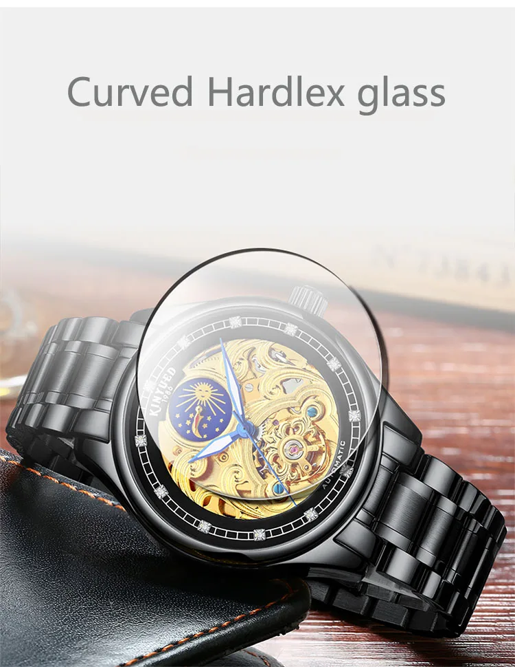 J033 Gold Skeleton Mechanical Watch for Men Automatic Vintage Royal Fashion Engraved Auto Wrist Watches - Image 3