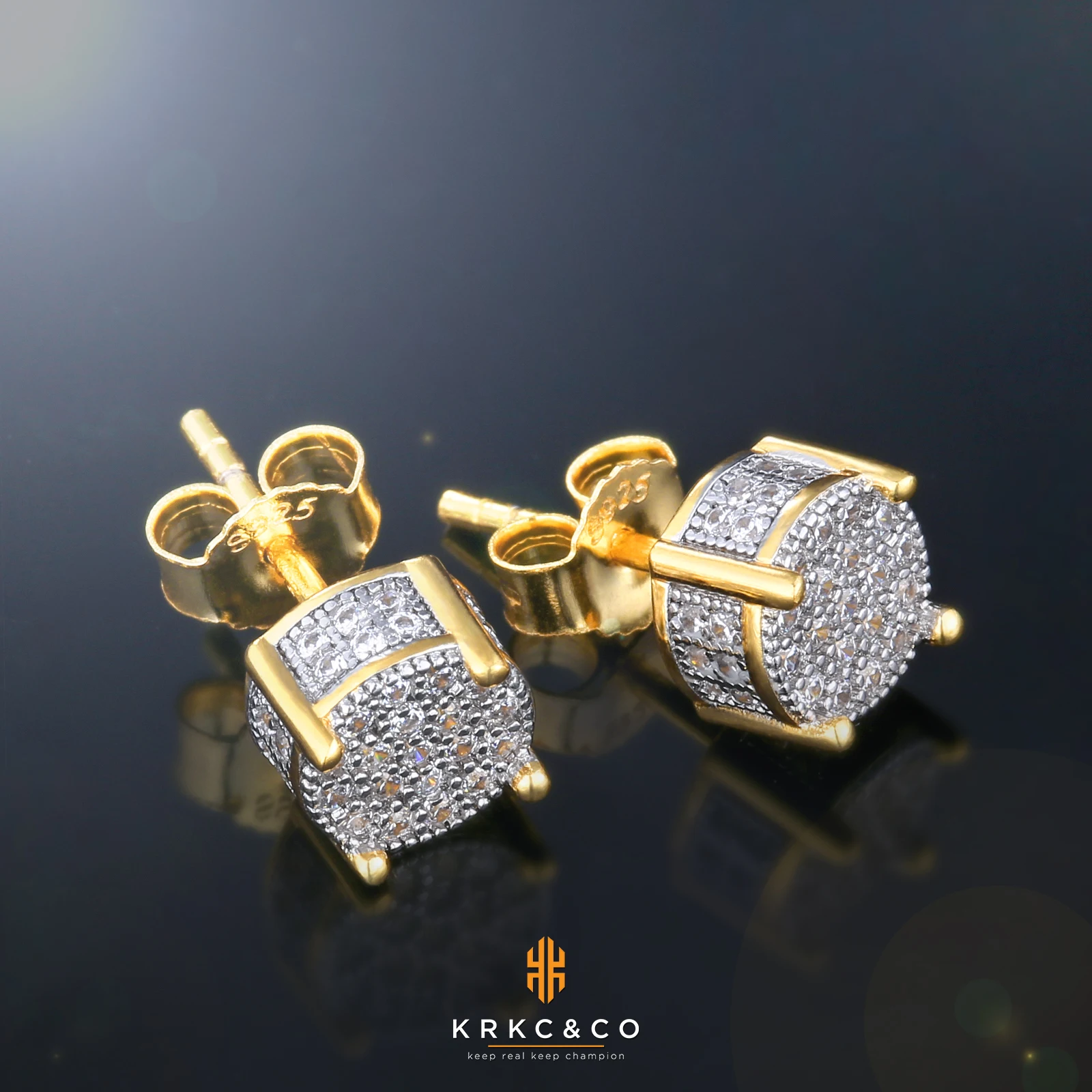 USA 14K Golden Plated 925 Sterling Silver 5A+ Cubic Zirconia Cluster Round Stud Earrings Men Women Jewelry Gift Aretes De Hombre - Image 5