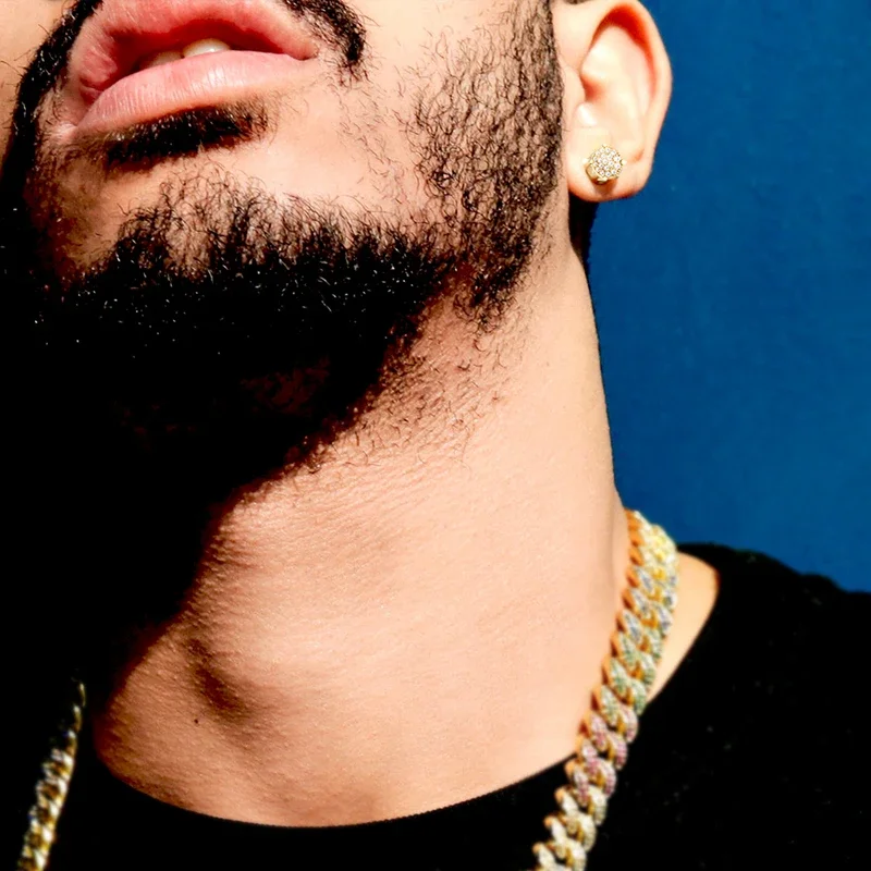 USA 14K Golden Plated 925 Sterling Silver 5A+ Cubic Zirconia Cluster Round Stud Earrings Men Women Jewelry Gift Aretes De Hombre - Image 2