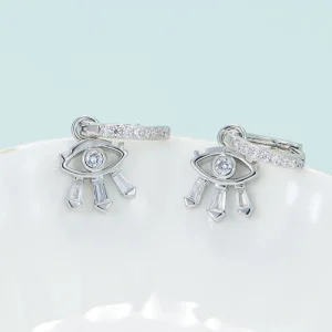 Classical Evil-Eye Pendant Earring Platinum Plated White Zircon Hoop Earrings for Women Jewelry
