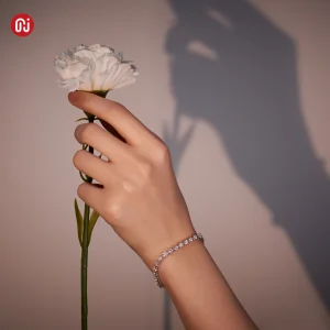 GIGAJEWE 3.0mmX30Pcs White D Color Round Cut White Gold Plated 925 Silver Moissanite Tennis Bracelet