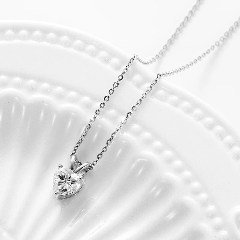 Drop Shipping Fine Jewelry 100% 925 Sterling Silver 1ct Heart Cut D Color VVS Moissanite Solitaire Pendant Necklace