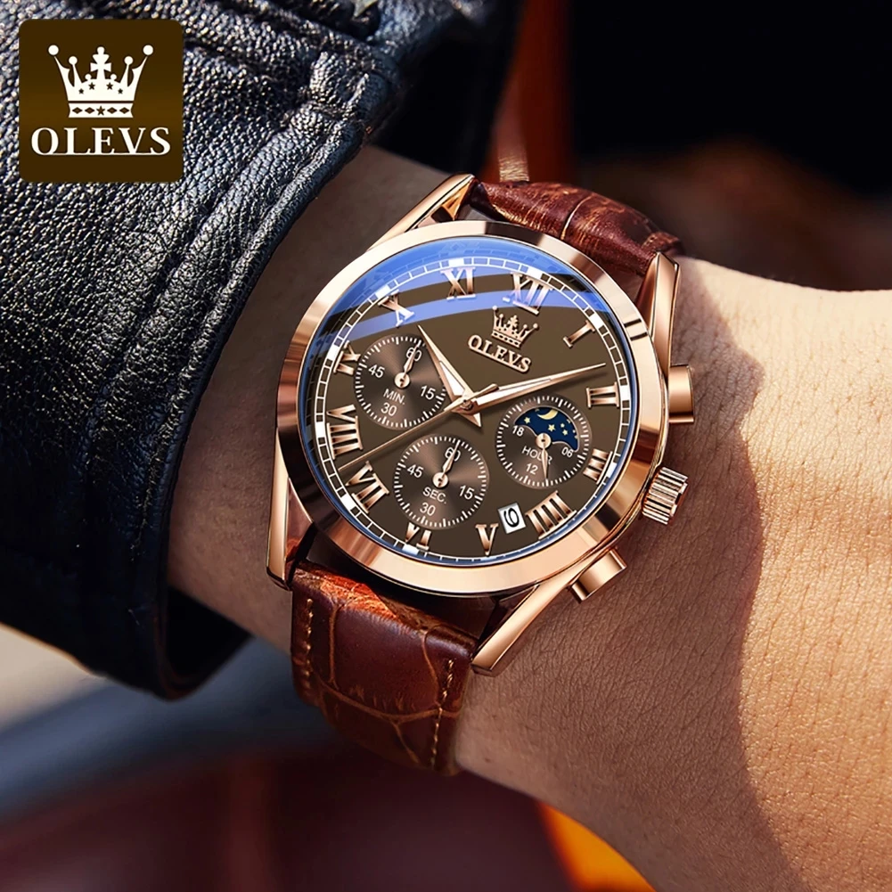 OLEVS 2871 Mens Watch Hot Sale Fashion Business Waterproof Quartz Wrist Watches Men Casual Leather Strap Clock Montre Homme - Image 3