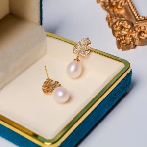 Korean-Style 14K Natural Freshwater White Drop Pearl Earrings Fashionable White Pearl Dangle Jewelry