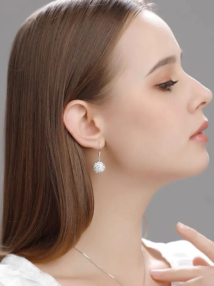 Factory Wholesale High Quality Super Shiny Zircon 925 Silver Earring for Women Jewelry Wholesale Gift Drop Ball Earrings - Image 4