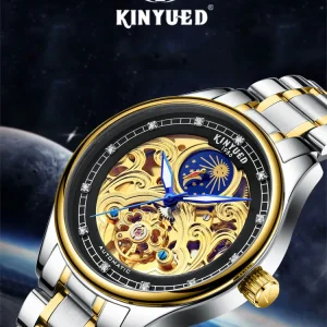 J033 Gold Skeleton Mechanical Watch for Men Automatic Vintage Royal Fashion Engraved Auto Wrist Watches