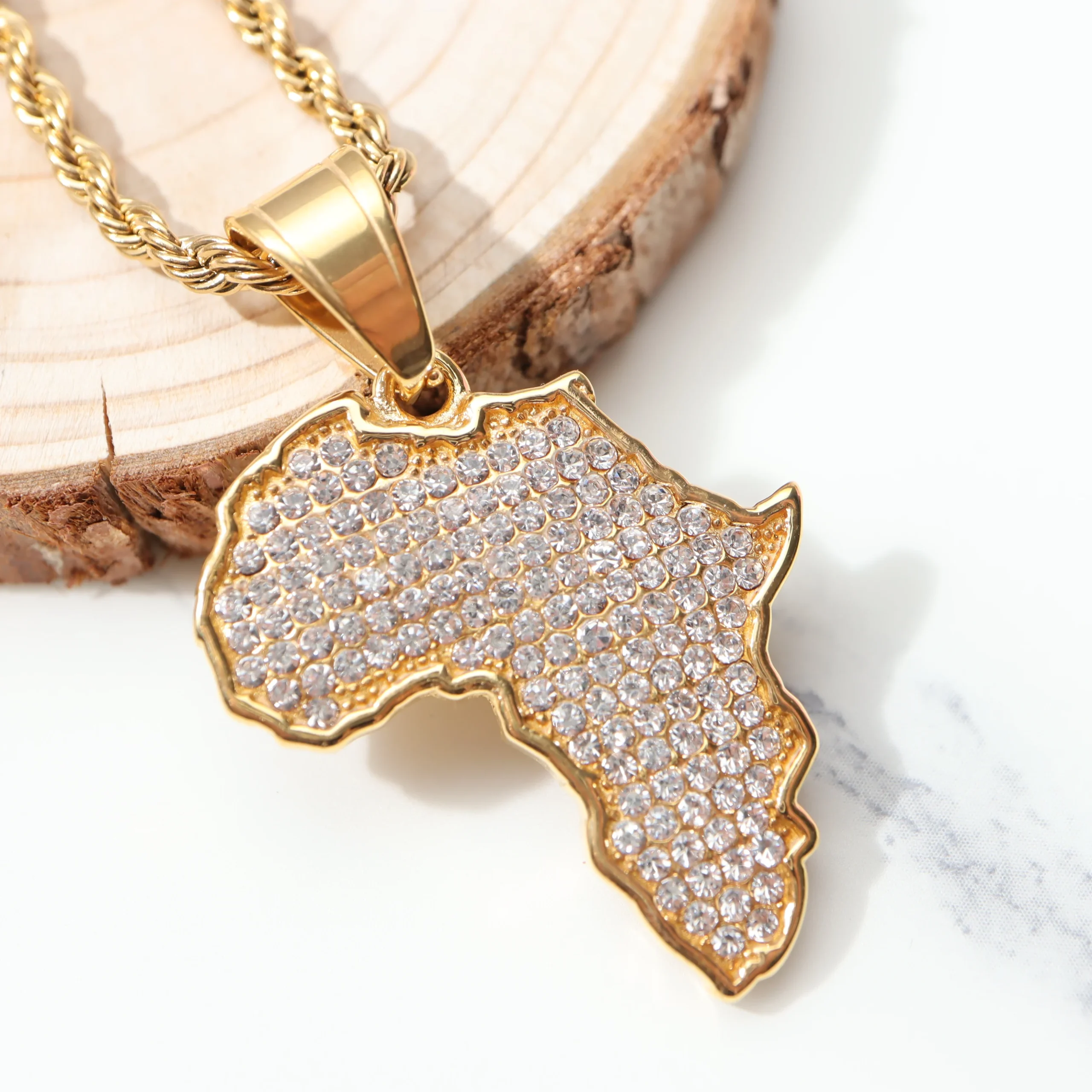 Africa Map Iced Out Chain Rhinestone Crystal Gold Pendant & Necklace Africa Map Pendant Necklace for Men/Women Fashion Jewelry - Image 6